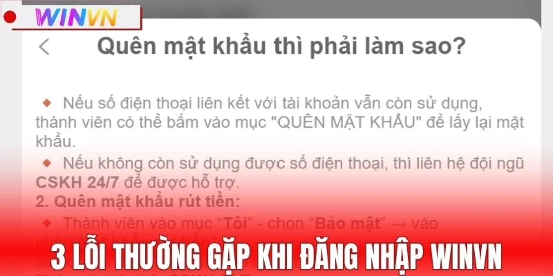 3 lỗi thường gặp khi đăng nhập WINVN