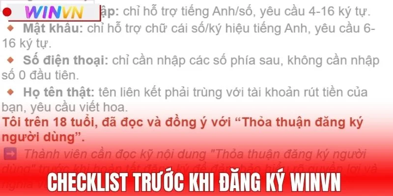 Checklist trước khi đăng ký WINVN