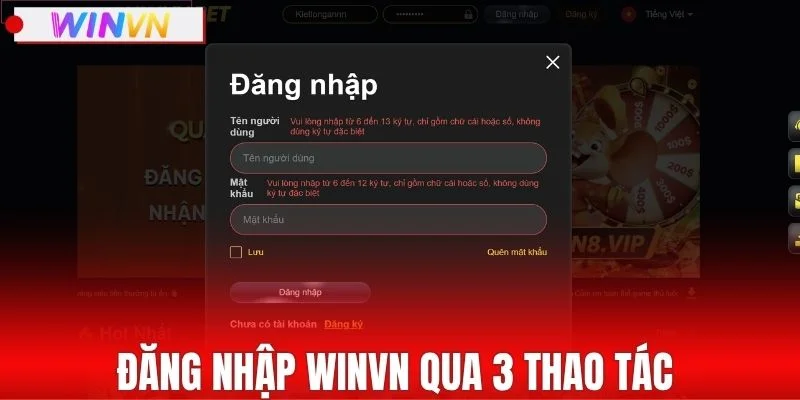 Đăng nhập WINVN qua 3 thao tác