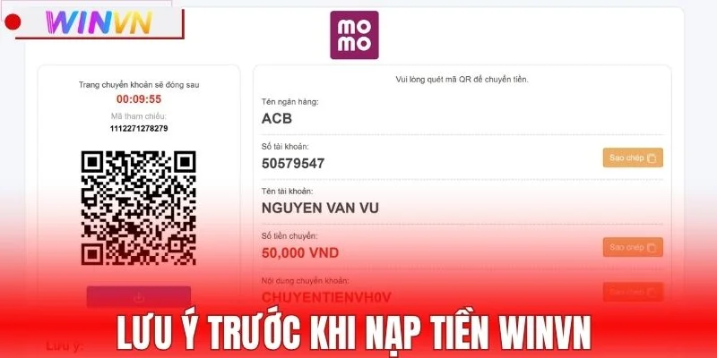 Lưu ý trước khi nạp tiền WINVN