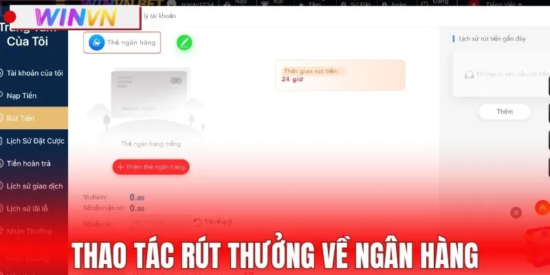 Thao tác rút thưởng về ngân hàng